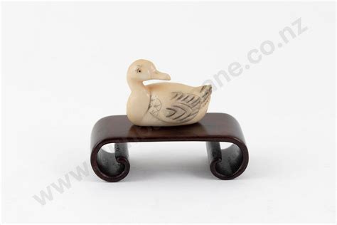 Carved Ivory Duck Netsuke Netsuke Oriental
