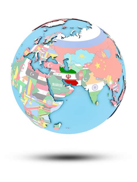 Iran On Political Globe With Flags Stock Illustration Illustration Of