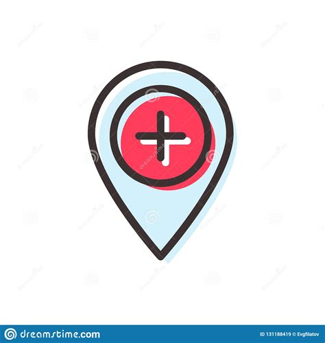 Hospital Map Pin Flat Outline Icon Stock Vector Illustration Of