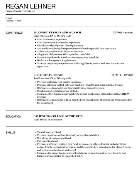 Dietary Aide Resume