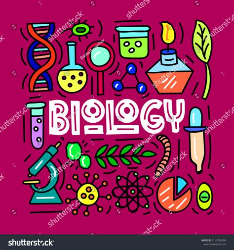 Biology Subject Conceptlettering Card Vector Illustration Stock Vector