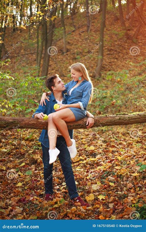 Young Happy Couple In Love In Forest With Apple Relationship Boyfriend