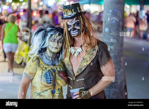key west florida usa 10 25 2016 man and woman in costume for the 2016 fantasy fest body