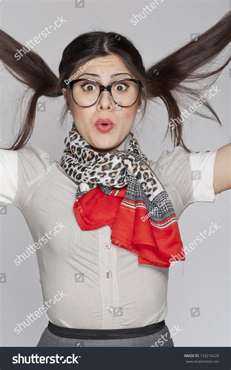Young Nerd Woman Funny Expression On Stock Photo 133216220 Shutterstock