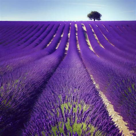 Purple Lavender Fields In Colorful Bloom Generative Ai Stock Photo