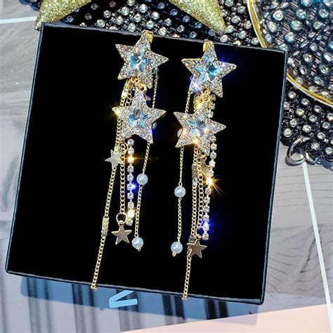 Shining Star Crystal Drop Tassel Earrings RE Infinite Solutions