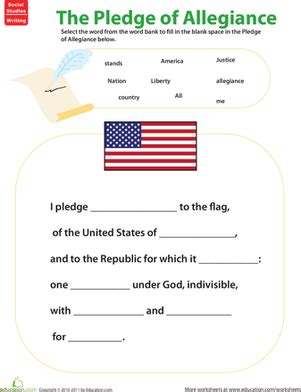 And to the republic for which it stands, one nation under god, indivisible, with liberty and justice for all. Learn the Pledge of Allegiance | Worksheet | Education.com