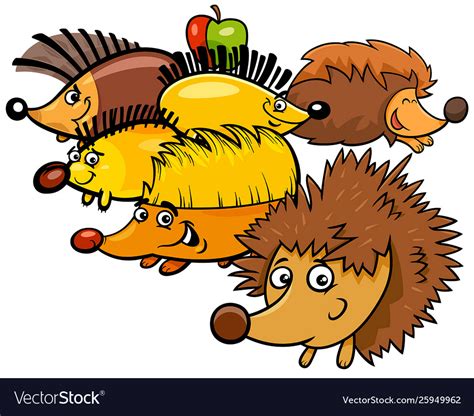 Funny Hedgehogs Cartoon Animal Characters Vector Image