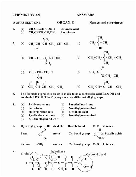 Organic Compounds Worksheet Answer Key