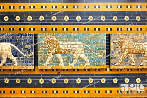 Lion Relief On Glazed Bricks From The Ishtar Gate Babylon Stock Photo