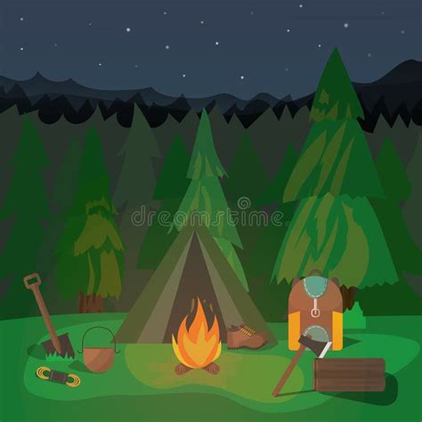 Night Campfire Design Stock Vector Illustration Of Activity 77498650