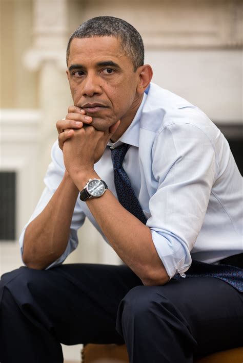 United States President Barack Obama During A Meeting With Senior Advisors In The Oval Office To
