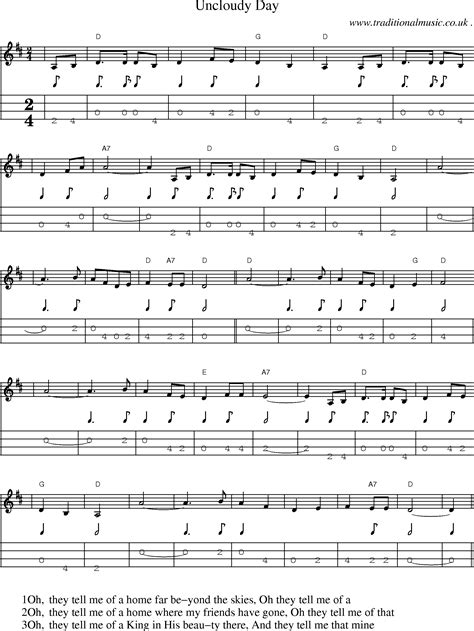 American Old-time music, Scores and Tabs for Mandolin - Uncloudy Day