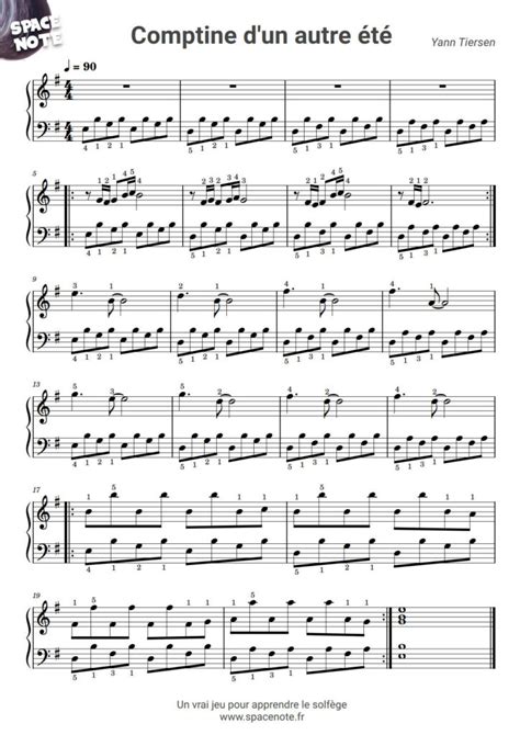 Comptine d un autre été Partition piano facile Solfège Blog