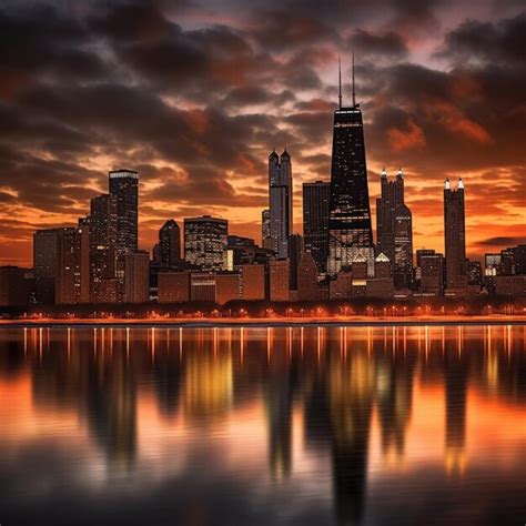 Premium Photo Chicago City Skyline Dramatic Sunset Downtown Artwork