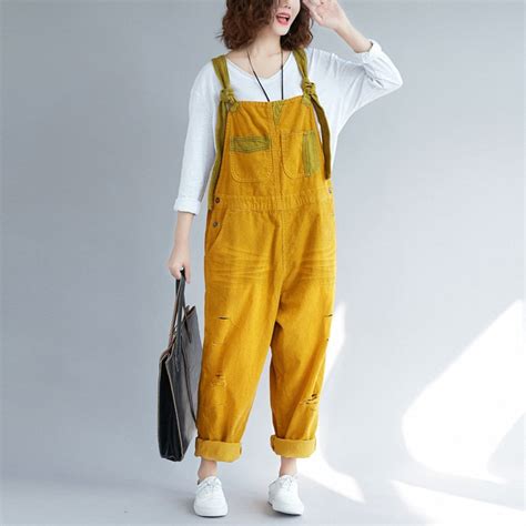 Womens Loose Fitting Ripped Corduroy Overalls With Etsy
