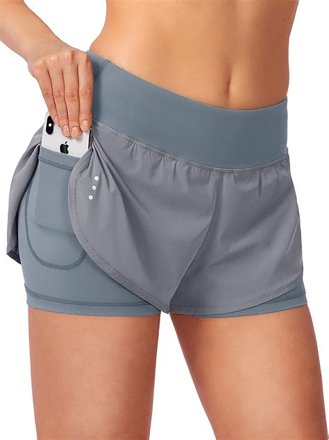 Soothfeel Women Yoga Running Shorts 2 In 1 Workout Gym Athletic Shorts