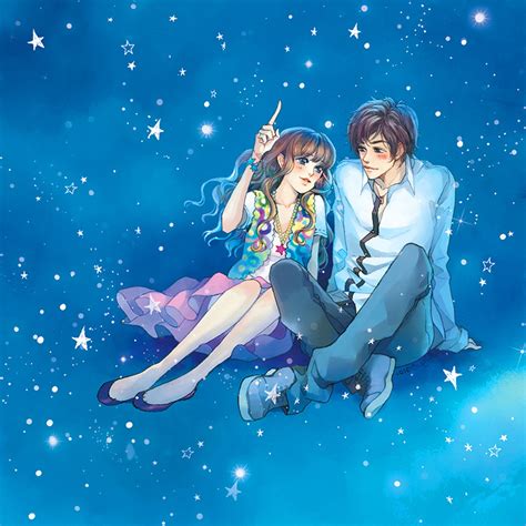 Sky Love Blue Romantic Couple Blue Eyes Girl Boy Anime Stars Wallpaper