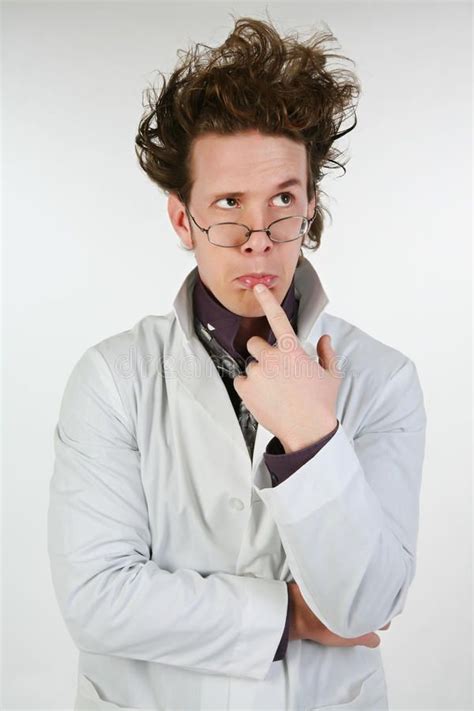 Mad Scientist Or Crazy Doctor In Lab Coat Glasses Spiked Hair