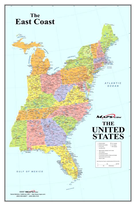 Us East Coast States Map Island Maps