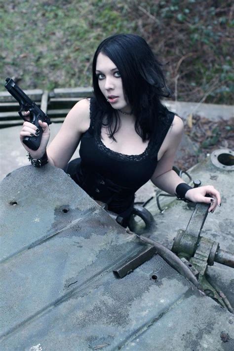 Beautiful Goth Girl With Gun