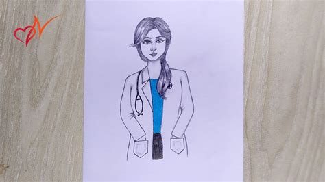 How To Draw A Lady Doctor Wearing Apron Easy Drawing With Pencil For