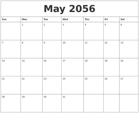 May 2056 Blank Printable Calendars