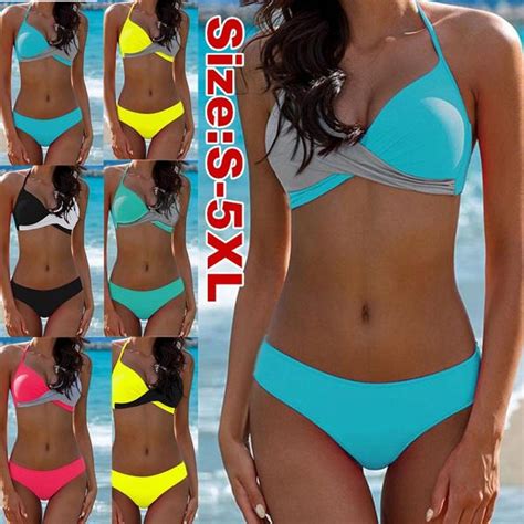 Buy Summer Women Blockbuster Underwear Padded Swimwear Bathing Bikini Suit Patchwork Beachwear