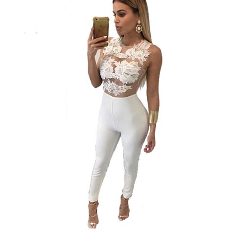 Women Sleeveless Mess Fitted White Lace Jumpsuit Online Store For Women Sexy Dresses