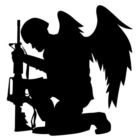 Militaire Engelmilitair With Wings Kneeling Silhouette Vector