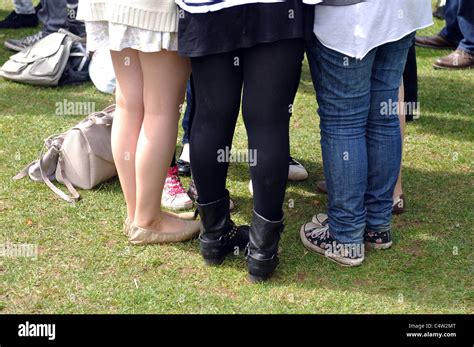Teenage Girls Legs Group Standing Together Stock Photo Alamy