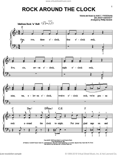 Comets Rock Around The Clock Easy Sheet Music For Piano Solo