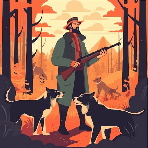 Premium Ai Image Man Hunter With Gun On Hunting With Dogs