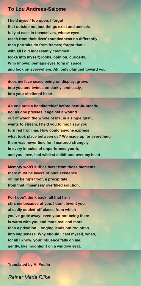To Lou Andreas Salome Poem By Rainer Maria Rilke Poem Hunter