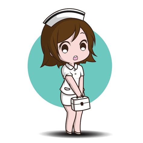 Enfermera De Personaje De Dibujos Animados Lindo Vector Premium