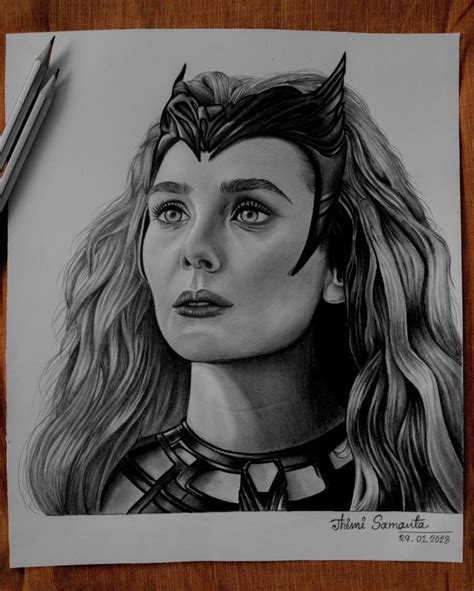 Drawing Of The Scarlet Witch Wanda Maximoff Elizabeth Olsen Marvel