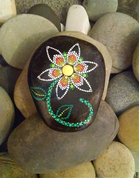Hand Painted Dot Art Flower ~ Painted Beach Stone ~ Colorful Home Decor ...
