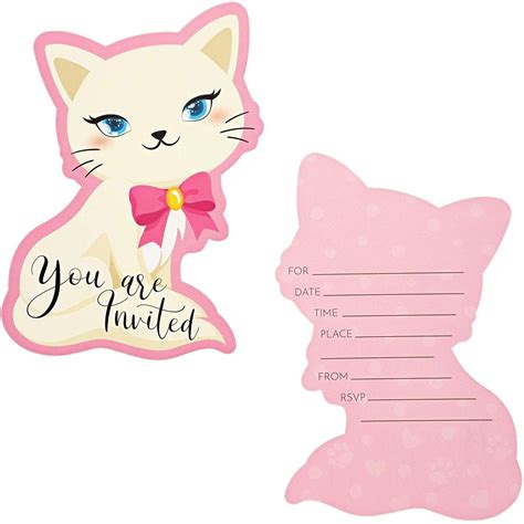 36 Pack Cat Party Invitation With Envelopes 5 X 7 Inches Pink Purr
