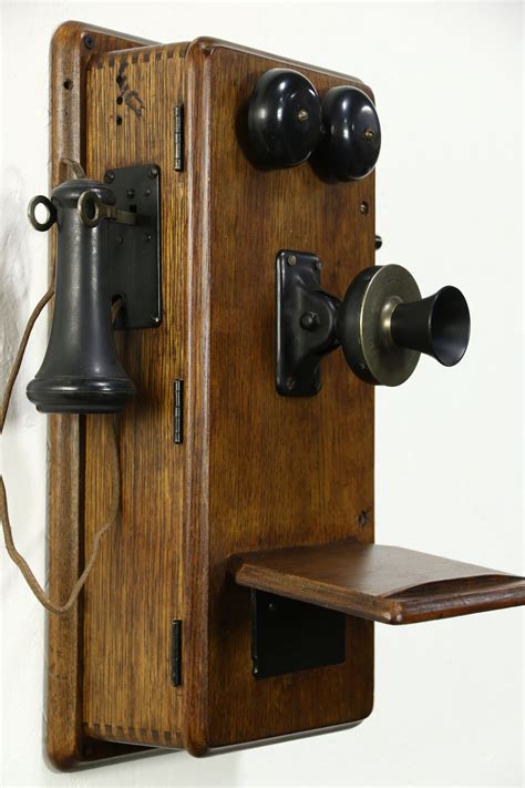 Early 1900s Antique Oak Wall Telephone Signed Leich Genoa Il