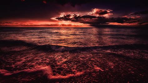 Wallpaper Sea Sunset Surf Horizon Hd Widescreen High Definition