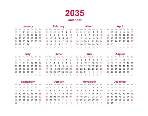Calendar Year 2035 8111048 Vector Art At Vecteezy