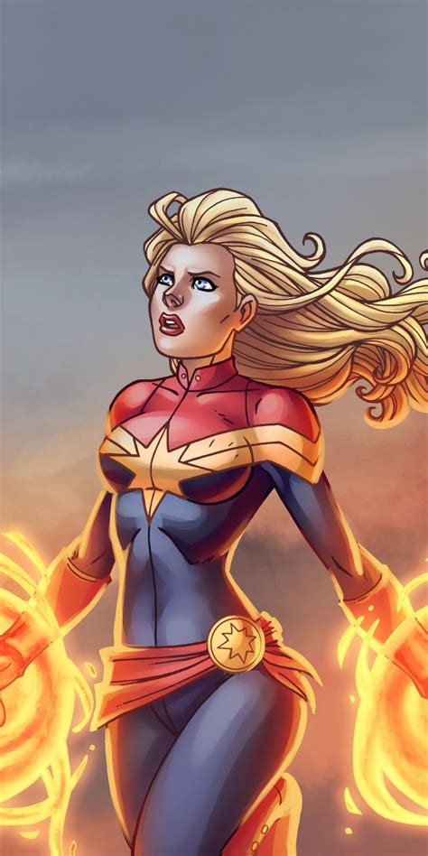 Captain Marvel Blonde Superhero Flight Art 1080x2160 Wallpaper