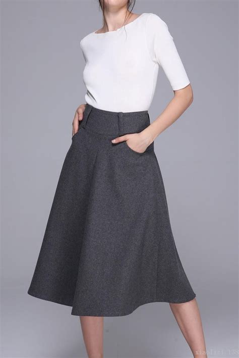 Gray Skirt Wool Skirt Midi Skirt Winter Skirt Skirt With Etsy