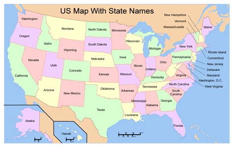 Us Map With State Names Printable Map Of The United States With State