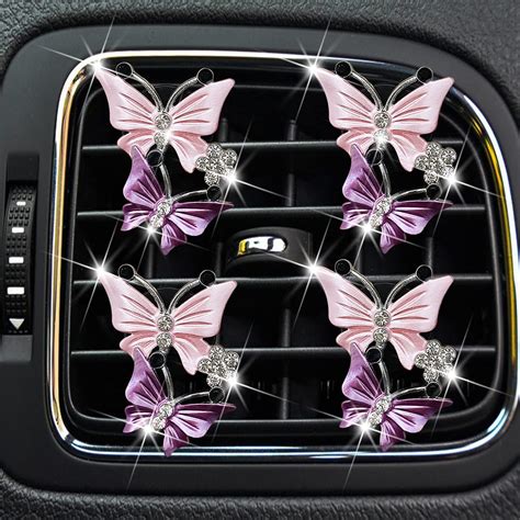 Maitech Car Air Fresheners Vent Clips For Women 4 Pcs Cute Dual Butterfly Diamond