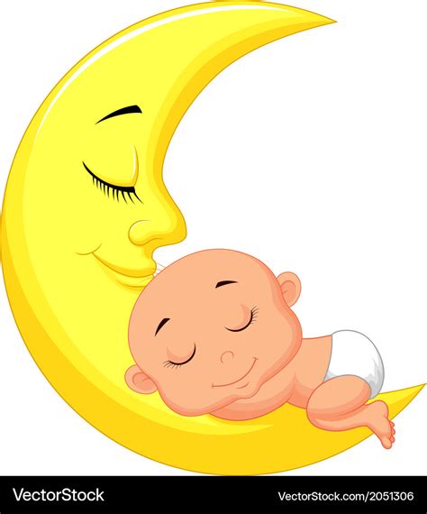 Cute Baby Cartoon Sleeping On The Moon Royalty Free Vector