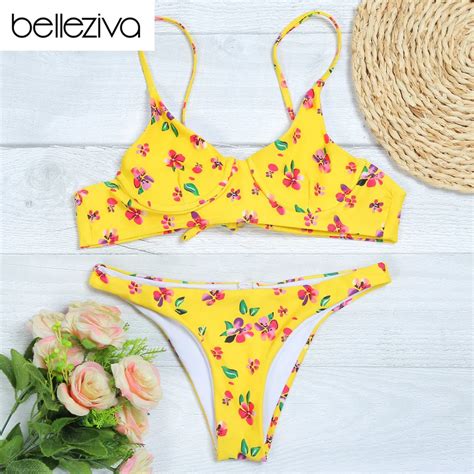 Buy Belleziva Summer Women Floral Print Bikini Set Push Up Padded Sexy Swimsuit