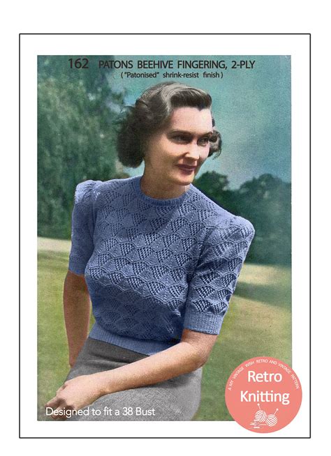 1940s Pretty Lace Stitch Jumper Pdf Knitting Pattern Bust 32 34 Craft