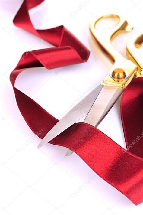 Satin Ribbon Curled Around Scissors Isolated On White — Stock Photo