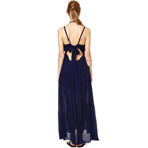 Sexy Backless Bowknot V Neck Slit Hem Chiffon Dress Gyxh On Luulla